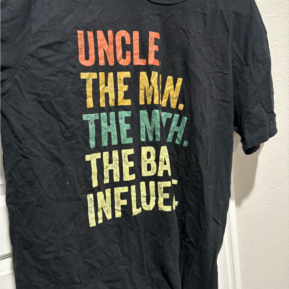 Graphic Black T-Shirt with Colorful Text, XL